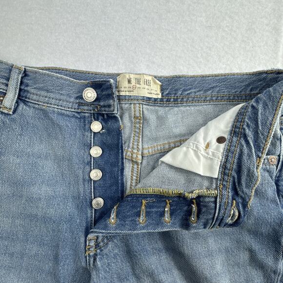 We The Free People Jeans Womens Size 27 Blue Cropped Distressed Denim Button Fly - Picture 6 of 8